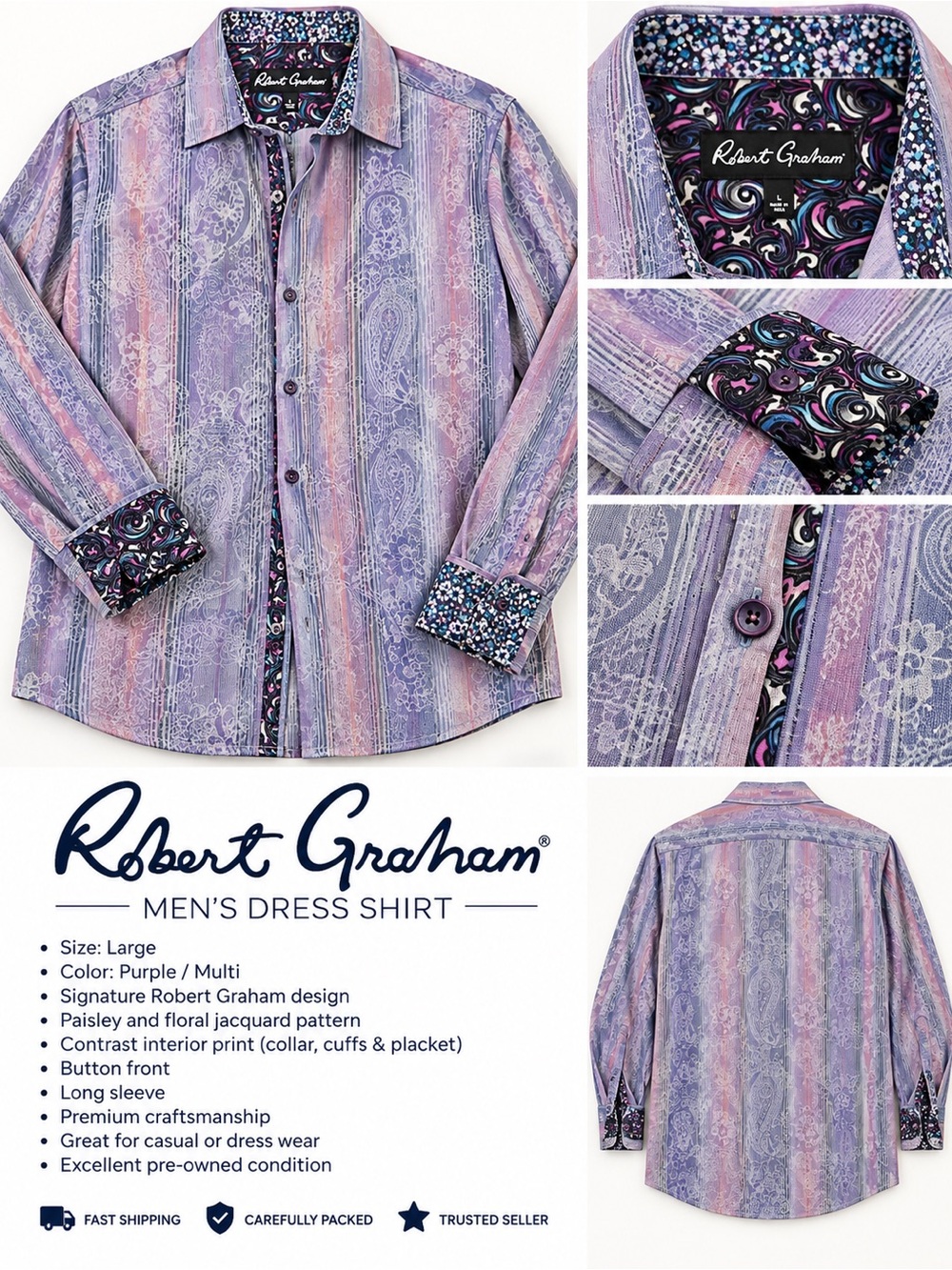 Robert Graham Purple Multi Paisley & Stripe Dress Shirt